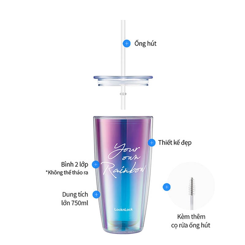 Ly Nhựa Hai Lớp LocknLock Rainbow Double Wall Cold Cup 750ml - 2 Màu (Tím, Trắng) - HAP507 image number null